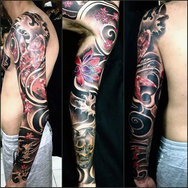 Mens Shiny Japanese Tattoo On Sleeves