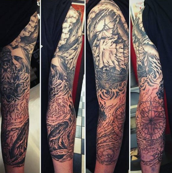 Men's Ship wheel Tattoo