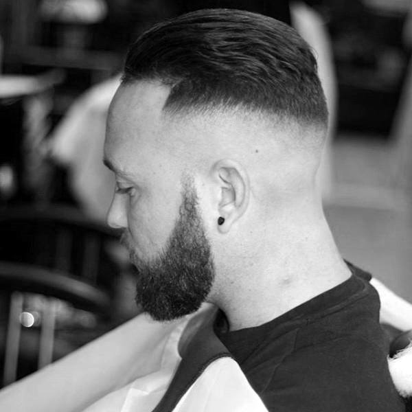 Mens Short Length Skin Fade Hairstyle With Beard