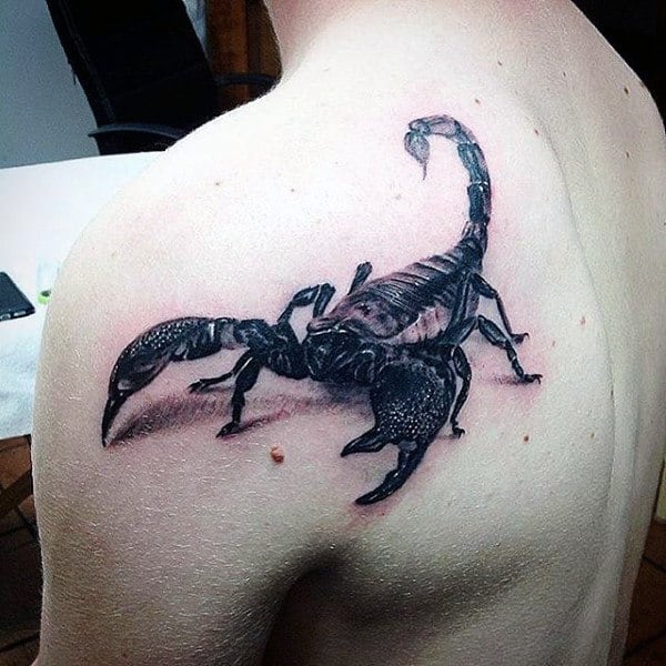 Mens Shoulder 3d Deadly Scorpion Tattoos