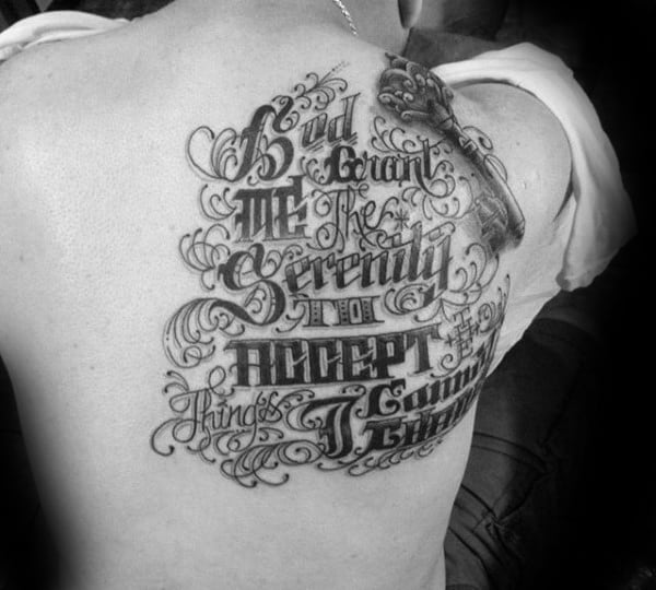 Mens Shoulder Blade Serenity Prayer Tattoos