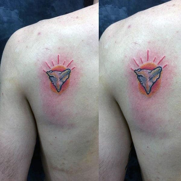 Mens Shoulder Blade Shark Tooth Tattoos