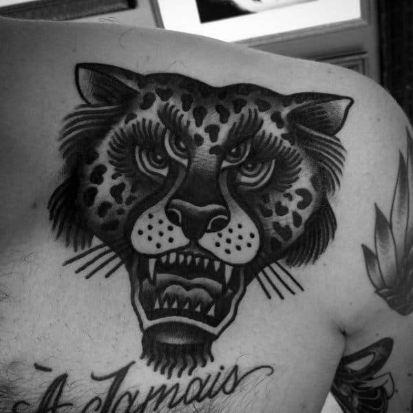 Mens Shoulder Traditional Leopard Tattoo Ideas