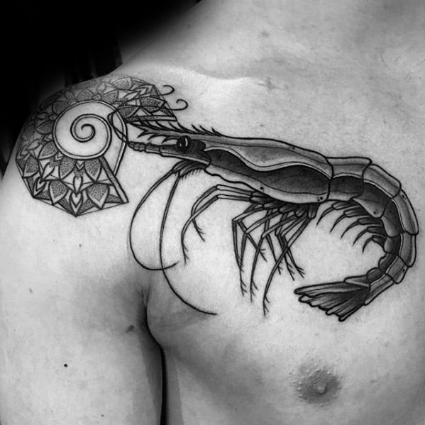 Mens Shrimp Tattoo Design Inspiration On Shoulder And Chest