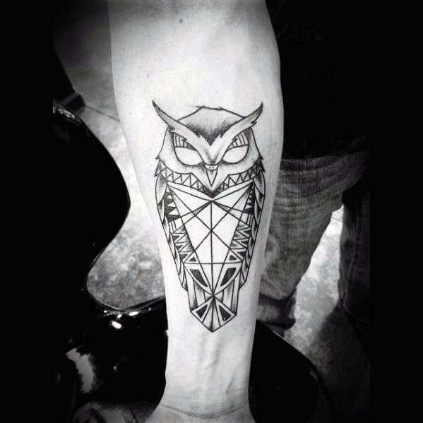 Mens Sick Geometric Owl Inner Forearm Tattoos