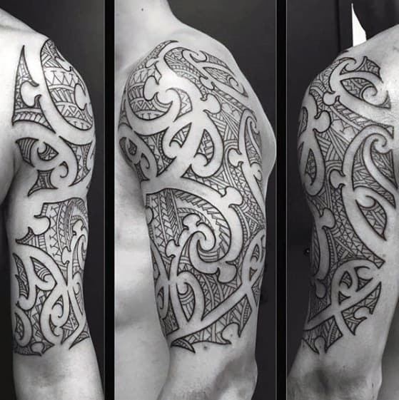 Mens Sick Negative Space Tribal Arm Tattoos