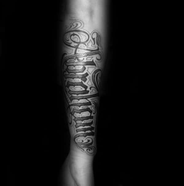 Mens Side Of Forearm Name Abraham Script Tattoo Deisgn Inspiration
