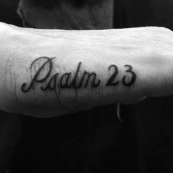 Mens Side Of Hand Psalm 23 Tattoos