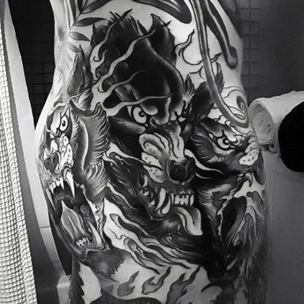 Mens Side Of Hip Cerberus Tattoo