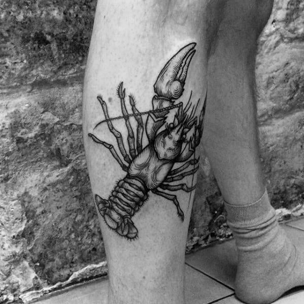 Mens Side Of Leg Crawfish Tattoo Design Inspiration