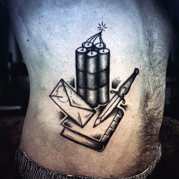 Mens Side Ribs Bomb Letter Knife Book Tattoo