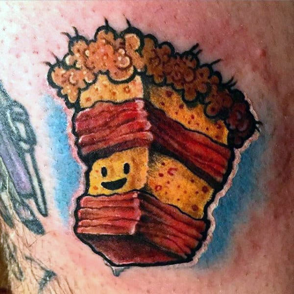 Mens Side Ribs Cute Smiling Graphic Bacon Tattoo