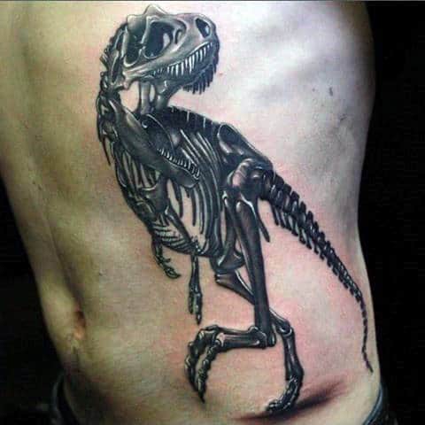 Mens Side Ribs Dinosaur Skeleton Tattoos