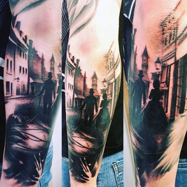 Mens Silhouette City Street Tattoos