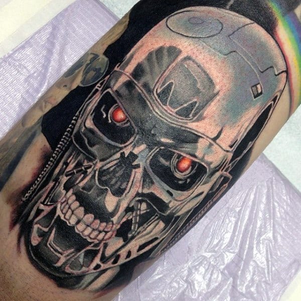 Mens Silver Terminator Cyborg Arm Tattoos