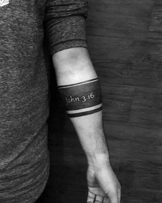 Mens Simple Christian Blackwork Forearm Band John 3 16 Tattoo