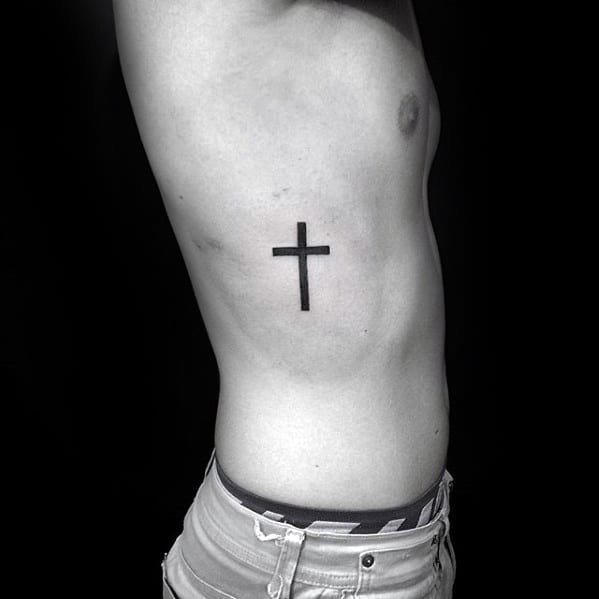 Mens Simple Cross Rib Cage Side Tattoo Design Ideas