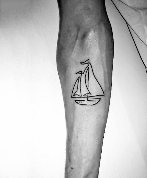 Mens Simple Line Tattoos Of Sailboat