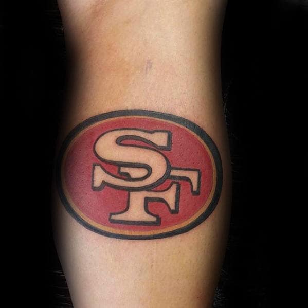 Mens Simple Logo San Francisco 49ers Tattoo On Leg Calf