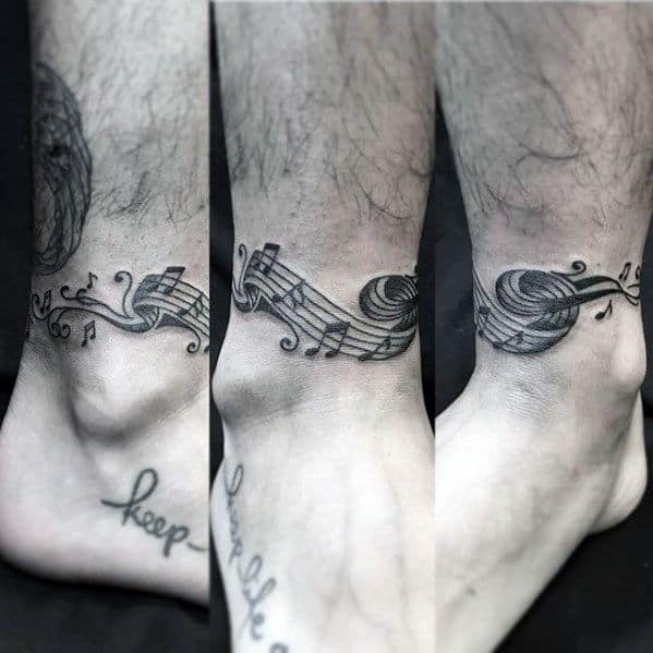 Mens Simple Music Music Sheet Lower Leg Band Tattoo Ideas