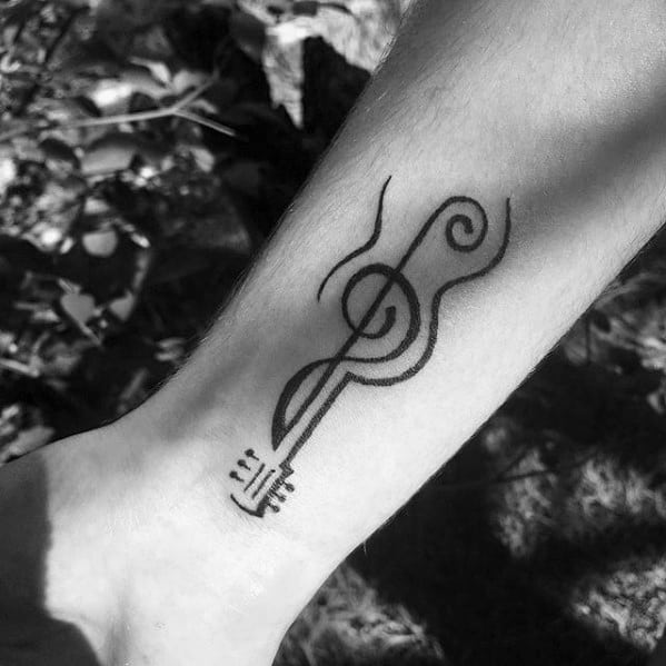 Mens Simple Music Note Guitar Shape Forearm Tattoos