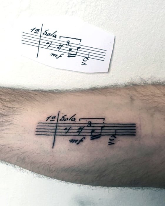 Mens Simple Music Sheet Inner Arm Tattoo
