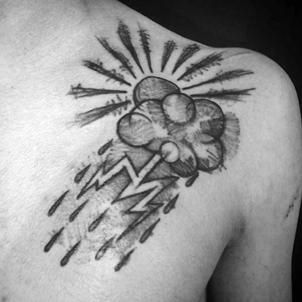 Mens Sketched Rain Cloud Chest Tattoo