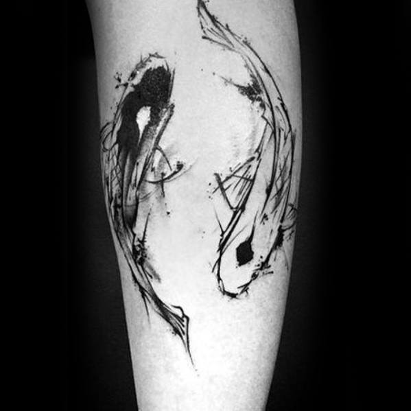 Mens Sketched Warecolor Forearm Small Yin Yang Koi Fish Tattoo Ideas