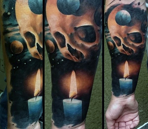 Men's Skull Candle Space Tattoos