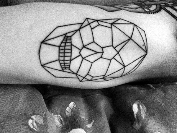 Mens Skull Origami Black Ink Outlien Inner Arm Tattoos