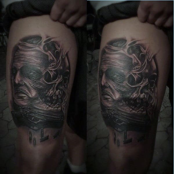Men's Skull Pistol Gun Tattoo