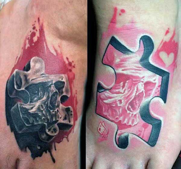 Mens Skull Puzzle Piece Tattoo On Feet