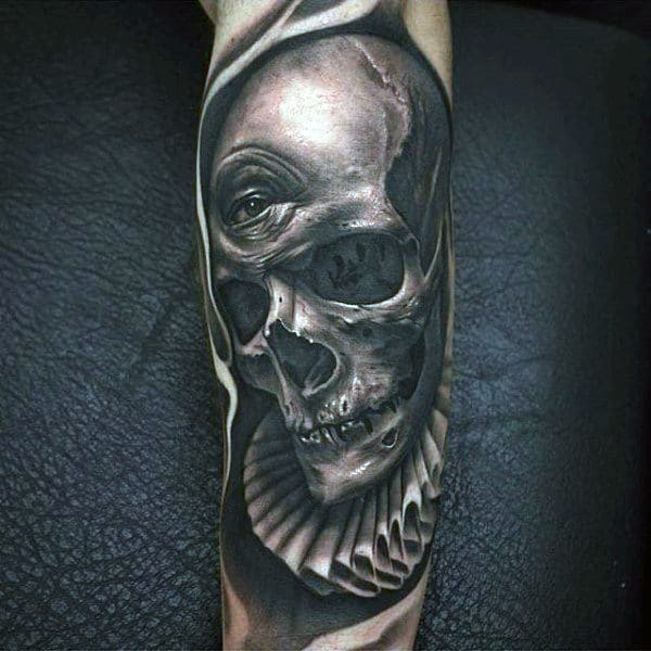 Mens Skull With All Seeing Eye Inner Forearm Tattoo