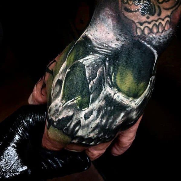 Mens Skull With Green Glow Unique Hand Tattoos