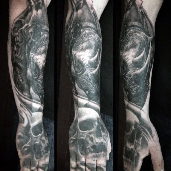 Mens Skull With Rhino Forearm Tattoo