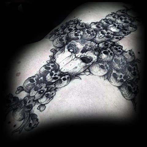 Mens Skulls Detailed 3d Chest Cross Tattoo Designs