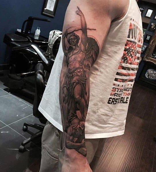 Mens Sleeve Angelic Greek Warrior Tattoo