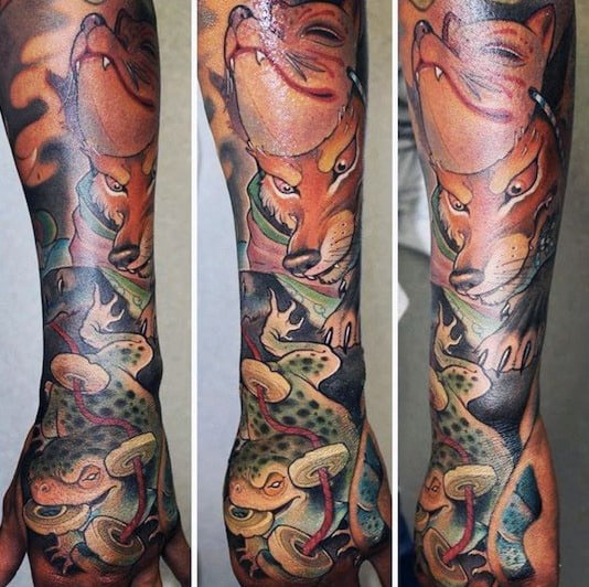 Mens Sleeve Fox Themed Tattoo