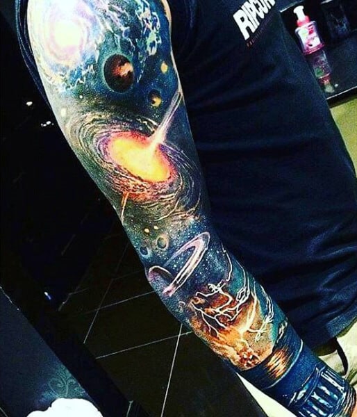 Mens Sleeve Glistening Universe Tattoo