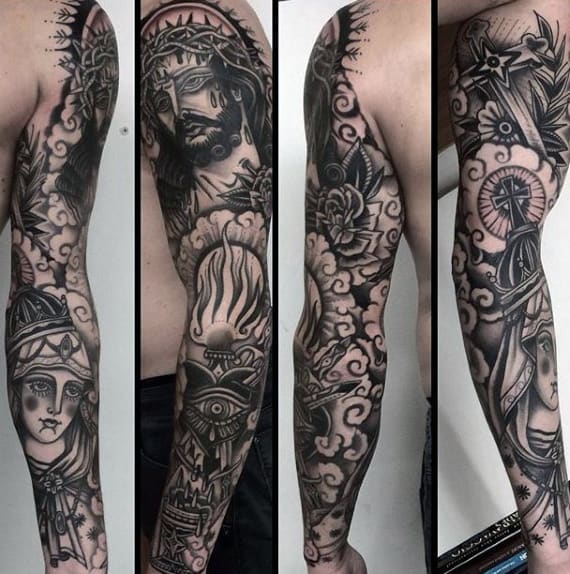 Mens Sleeve Marvellous Religious Tattoo
