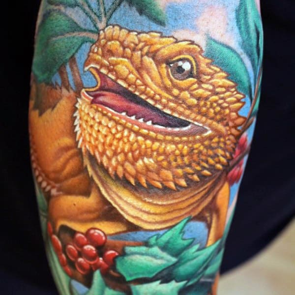 Mens Sleeve Sandy Lizard Head Tattoo