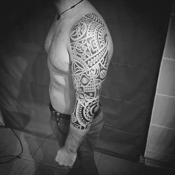 Mens Sleeve Tattoo With Polynesian Tribal Design