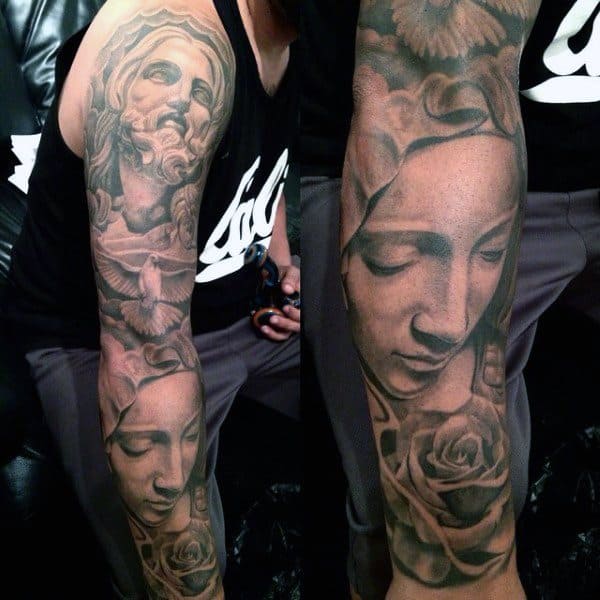Mens Sleeves Angel And Rose Religious Tattoo