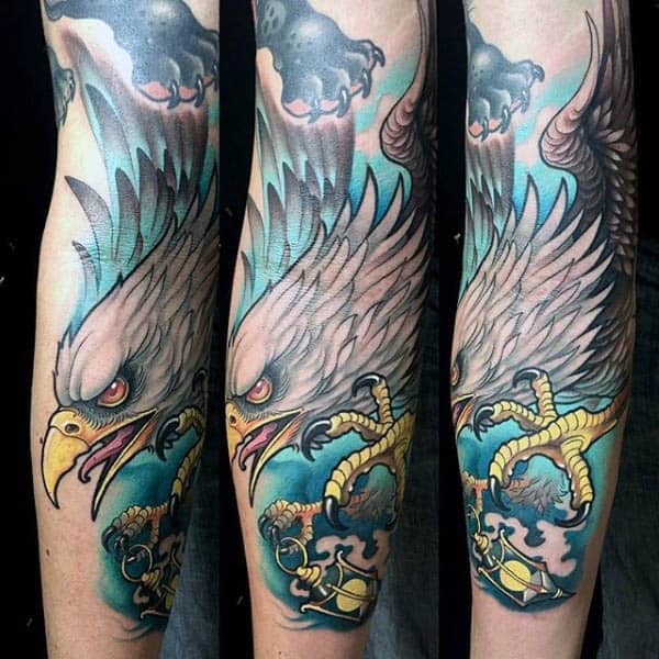 Mens Sleeves Gigantic Neo Traditional Eagle Tattoo