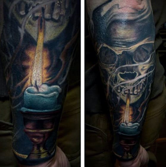 Mens Sleeves Manly Tattoo Ok Skull With Lit Candle