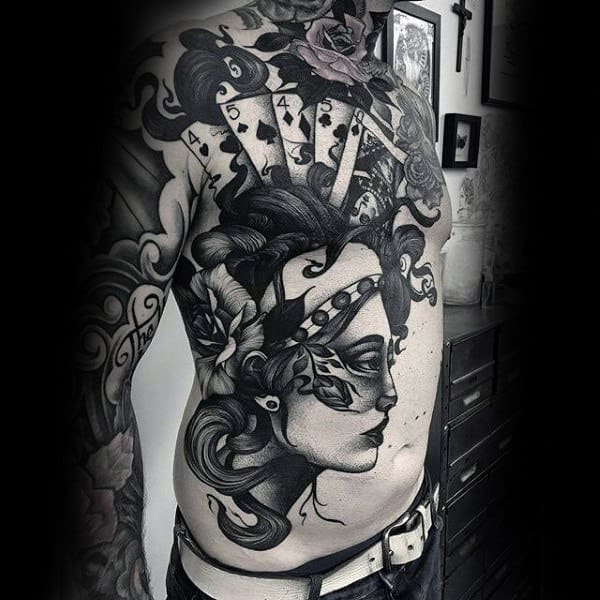 Mens Sleeves Sick Playing Cards And Lady Tattoo