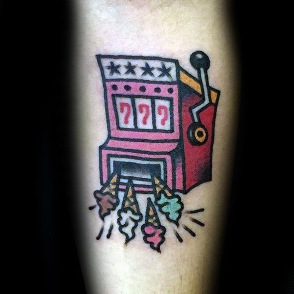 Mens Slot Machine Ice Cream Themed Arm Tattoo Design Ideas