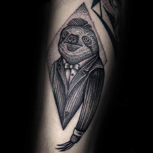 Mens Sloth In A Business Suit Dotwork Tattoo Designs