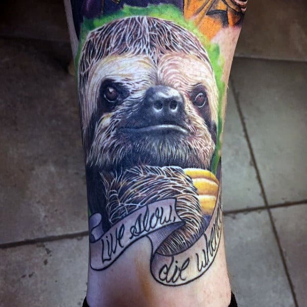 Mens Sloth Lower Leg Tattoo Designs