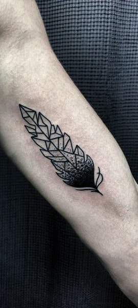 Mens Small Black Feather Tattoo Forearms